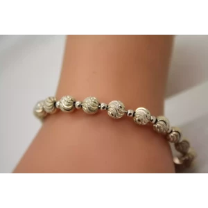 ITALY .925 S.S. FROSTED & SHINY BALL BEADED bracelet 7 1/2
