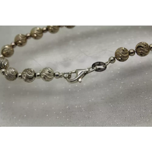 ITALY .925 S.S. FROSTED & SHINY BALL BEADED bracelet 7 1/2