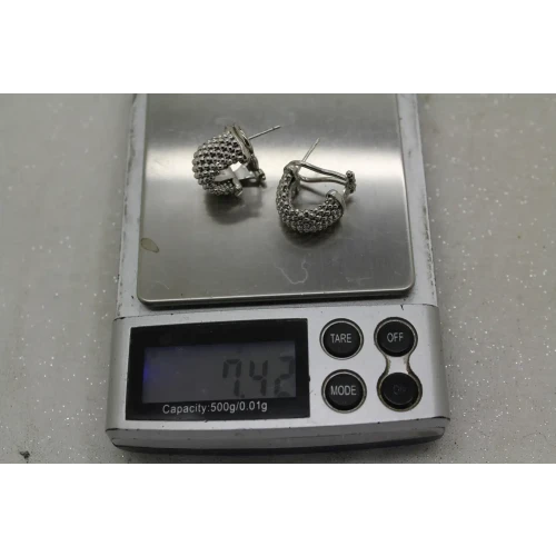 ITALY .925 S.S. POPCORN MESH DESIGN OMEGA BACK HUGGIES