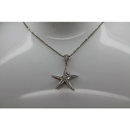ITALY .925 S.S. WHITE CRYSTALS STARFISH pendant necklace 18