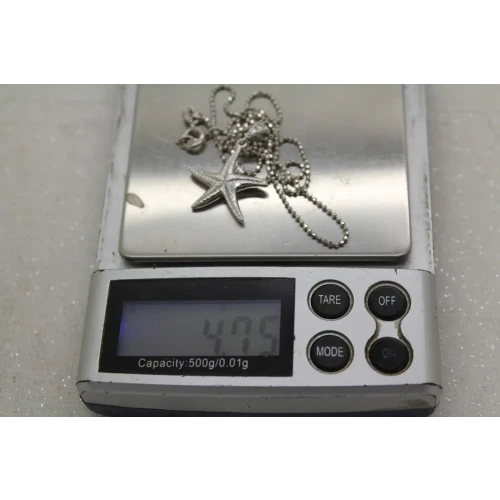 ITALY .925 S.S. WHITE CRYSTALS STARFISH pendant necklace 18