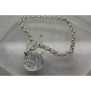 ITALY .925 Sterling Silver FAMILY TREE ROLO TOGGLE bracelet 7 1/2