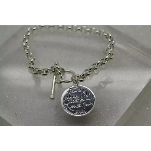 ITALY .925 Sterling Silver FAMILY TREE ROLO TOGGLE bracelet 7 1/2