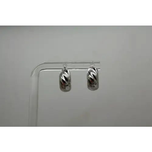 ITALY MILOR 14k W.G. LASER CUT & FROSTED CHUNKY HOOP earrings