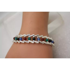 ITALY MILOR .925 S.S. RICCIO ROLLING MULTI GEMSTONE bracelet 7