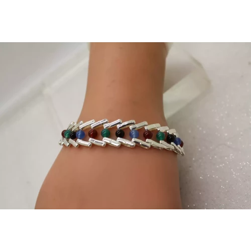 ITALY MILOR .925 S.S. RICCIO ROLLING MULTI GEMSTONE bracelet 7