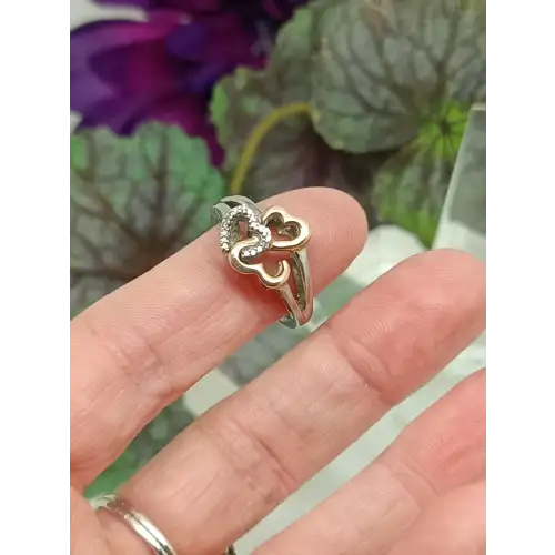 Jane Seymour Open Hearts 925 Sterling Silver 14k Gold Diamond Ring Size 6.75 * (2)
