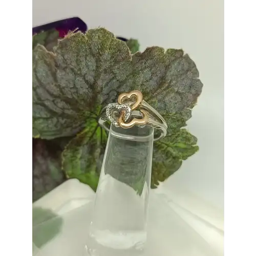 Jane Seymour Open Hearts 925 Sterling Silver 14k Gold Diamond Ring Size 6.75 *