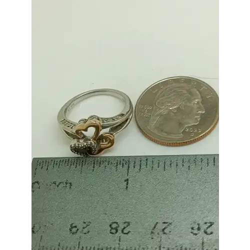 Jane Seymour Open Hearts 925 Sterling Silver 14k Gold Diamond Ring Size 6.75 * (4)