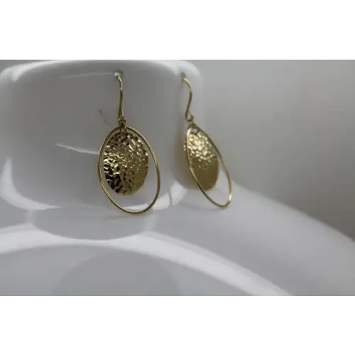 JCM 14k Y.G. OVAL HAMMERED DOUBLE DANGLE earrings