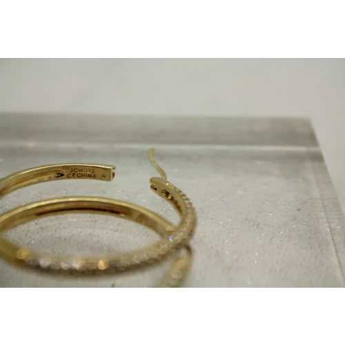 JCM Gold Over .925 S.S. PAVE CZ LARGE ROUND HOOP earrings