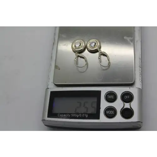 JCM JACMEL MAURITIUS 14k Y.G. .925 S.S. Bezel Set CZ ROUND dangles #