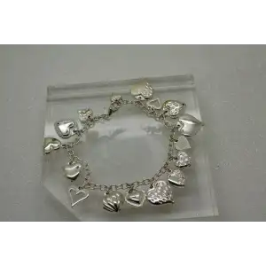 JCM MAURITUS .925 S.S. PUFFY HEARTS DANGLE CHARM bracelet 8