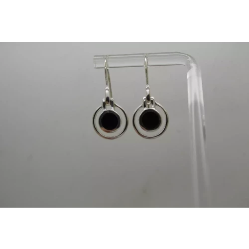 JEZ JEZLAINE .925 S.S. ONYX OPEN CIRLCLES DROP DANGLE earrings (2)