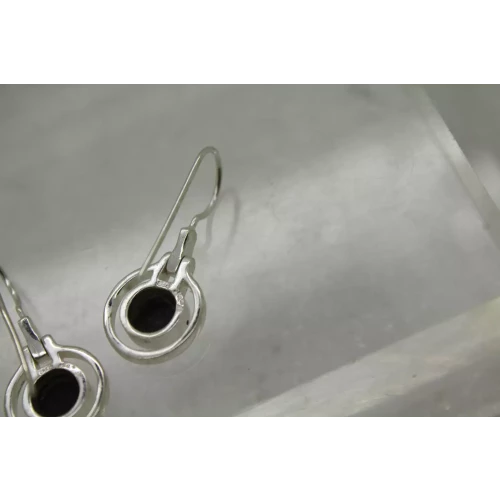 JEZ JEZLAINE .925 S.S. ONYX OPEN CIRLCLES DROP DANGLE earrings (3)