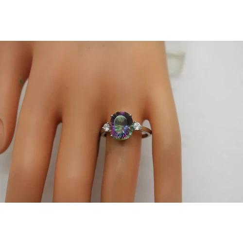 JH YOUNG .925 S.S. Oval Cut MYSTIC QUARTZ w/acc ring size 9.75 #
