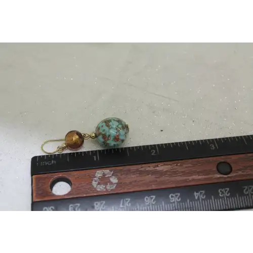 JJT 14k Y.G. METALLIC GOLD & LIGHT BLUE MURANO GLASS BEAD dangle