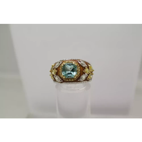JOSEPH ESPOSITO .925 S.S. ENAMELED BLUE,GOLD, CLEAR CZ ring size 8