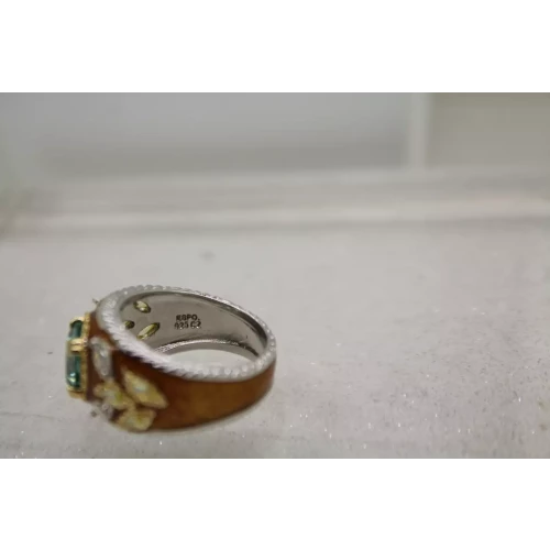 JOSEPH ESPOSITO .925 S.S. ENAMELED BLUE,GOLD, CLEAR CZ ring size 8