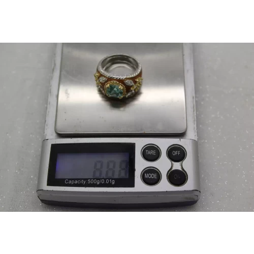 JOSEPH ESPOSITO .925 S.S. ENAMELED BLUE,GOLD, CLEAR CZ ring size 8