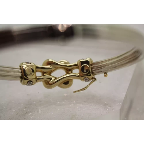 JTL ISRAEL .925 S.S. 14k Y.G. DIAMOND HINGED BANGLE bracelet
