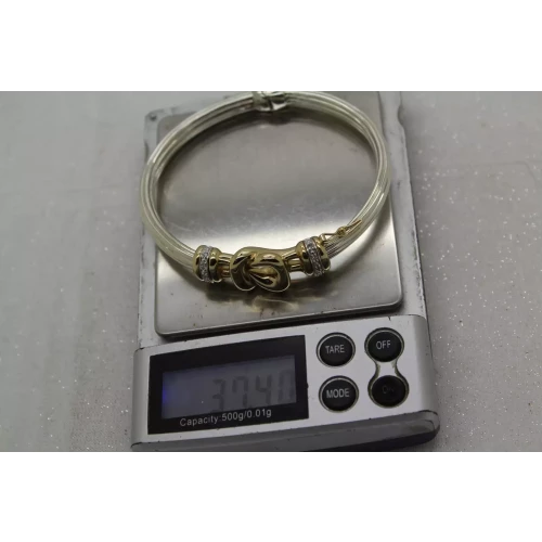 JTL ISRAEL .925 S.S. 14k Y.G. DIAMOND HINGED BANGLE bracelet