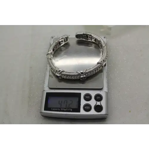 JUDITH RIPKA .925 S.S. AMETHYST HEAVY CABLE HINGED cuff bracelet