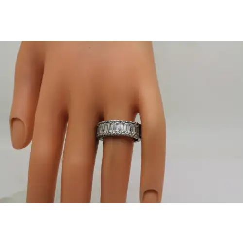 JUDITH RIPKA .925 S.S. BAGUETTE DQ CZ 7.8mm BAND ring size 8.75