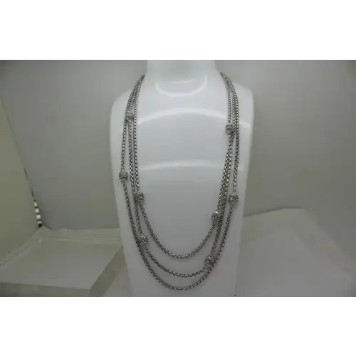 JUDITH RIPKA .925 S.S. CZ STATION Multi LAYERS 3 STRAND necklace