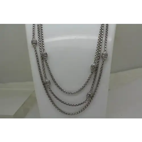 JUDITH RIPKA .925 S.S. CZ STATION Multi LAYERS 3 STRAND necklace