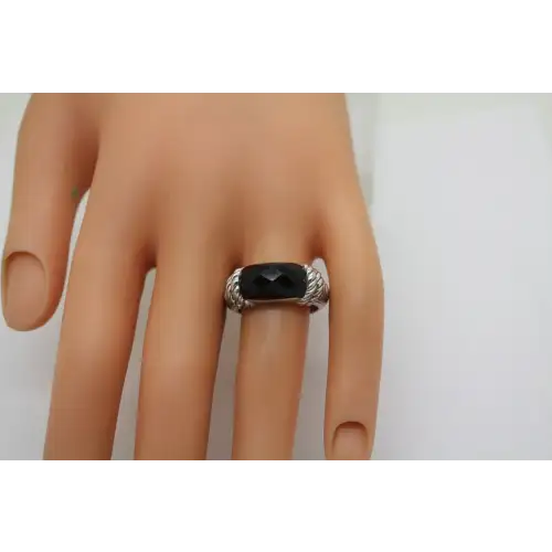 JUDITH RIPKA .925 S.S. FACETED ONYX TEXTURED ring size 8 #