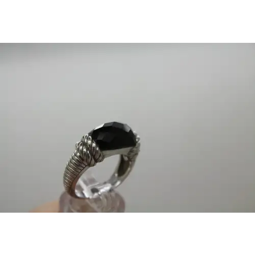 JUDITH RIPKA .925 S.S. FACETED ONYX TEXTURED ring size 8 #
