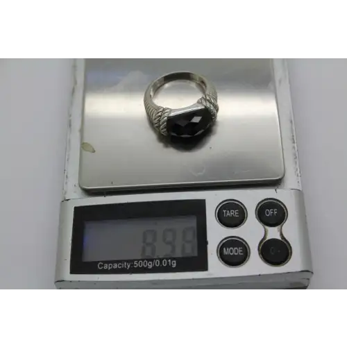 JUDITH RIPKA .925 S.S. FACETED ONYX TEXTURED ring size 8 #