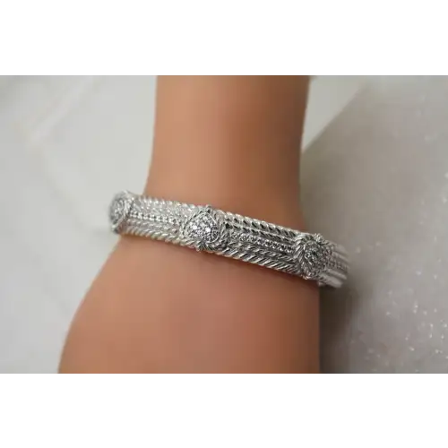 JUDITH RIPKA .925 S.S PAVE CZ THREE HEARTS CABLE HINGED cuff