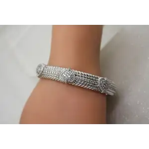JUDITH RIPKA .925 S.S PAVE CZ THREE HEARTS CABLE HINGED cuff