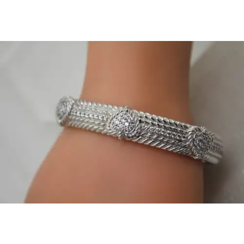 JUDITH RIPKA .925 S.S PAVE CZ THREE HEARTS CABLE HINGED cuff