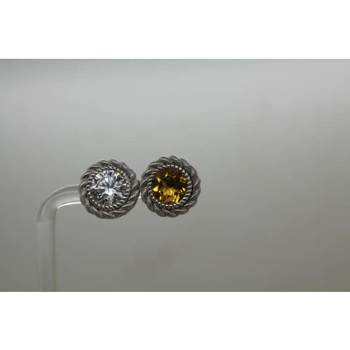 JUDITH RIPKA .925 S.S. ROPE DESIGN CZ & CITRINE w/ JACKET STUD SET