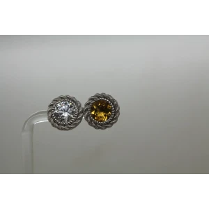 JUDITH RIPKA .925 S.S. ROPE DESIGN CZ & CITRINE w/ JACKET STUD SET