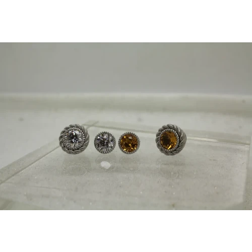 JUDITH RIPKA .925 S.S. ROPE DESIGN CZ & CITRINE w/ JACKET STUD SET