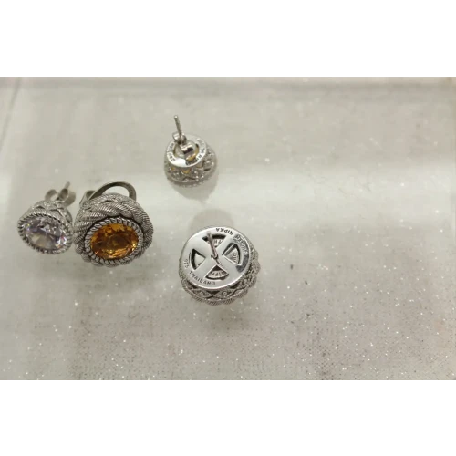JUDITH RIPKA .925 S.S. ROPE DESIGN CZ & CITRINE w/ JACKET STUD SET