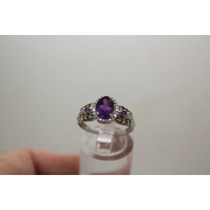 JWBR 10k W.G. AMETHYST CHAMPAGNE & WHITE DIAMOND HALO size 6.75