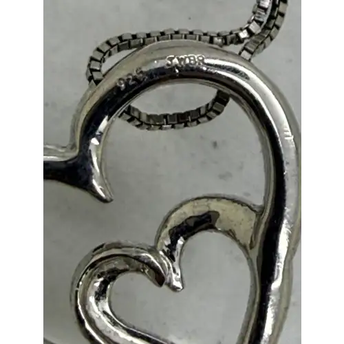 JWBR .925 S.S. BLUE & WHITE DIAMOND DOUBLE HEART necklace 18