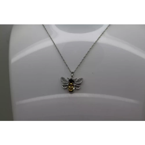 JWBR .925 S.S. CITRINE, SAPPHIRE & DIAMOND BUMBLE BEE necklace 18