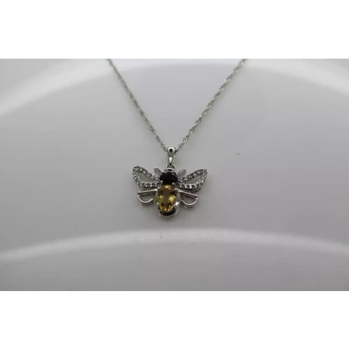 JWBR .925 S.S. CITRINE, SAPPHIRE & DIAMOND BUMBLE BEE necklace 18