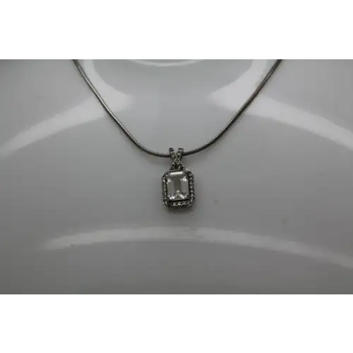 JWBR .925 S.S. Emerald Cut WHITE TOPAZ HALO pendant necklace