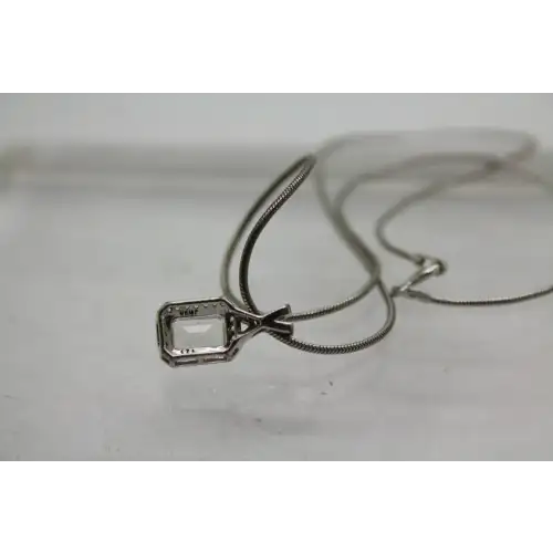 JWBR .925 S.S. Emerald Cut WHITE TOPAZ HALO pendant necklace