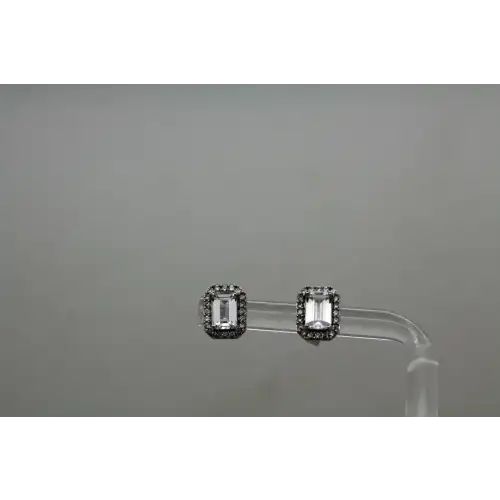 JWBR .925 S.S. Emerald Cut  WHITE TOPAZ HALO STUD earrings