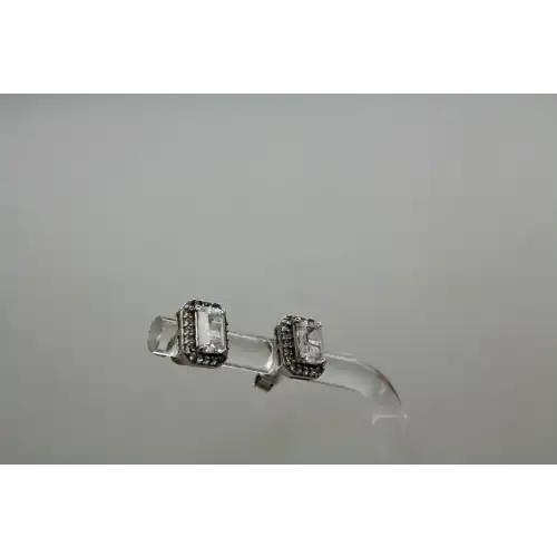 JWBR .925 S.S. Emerald Cut  WHITE TOPAZ HALO STUD earrings