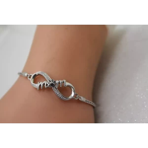 JWBR .925 S.S. INFINITY MOM PAW PRINT DIAMOND BOLO bracelet 8
