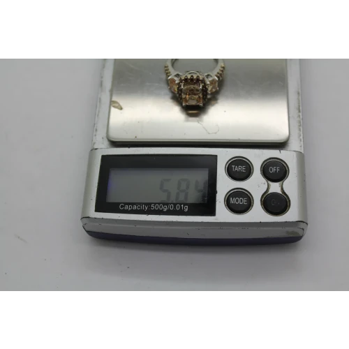 K* KEY STAR .925 S.S. PEACH STONE HALO with brown acc size 7 #